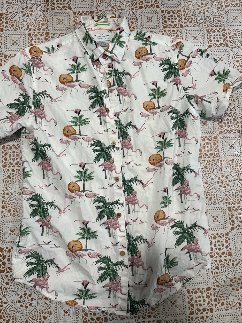 Denim & Flower Ricky Singh Flamingo Tropical Shirt Mens M